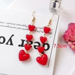 Red Color Women's Hanging Earrings Simulated Pearl Pendants Dangle Earrinsg for Girls Temperament Heart Drop Earrings Jewelry