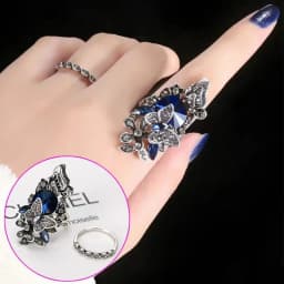 Trendy Ink Blue Pearl Butterfly Crystal Women's Ring For Engagement Wedding Jewelry Copper Accessories Rings Wholesale