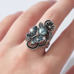Trendy Ink Blue Pearl Butterfly Crystal Women's Ring For Engagement Wedding Jewelry Copper Accessories Rings Wholesale