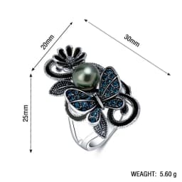 Trendy Ink Blue Pearl Butterfly Crystal Women's Ring For Engagement Wedding Jewelry Copper Accessories Rings Wholesale
