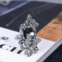 Trendy Ink Blue Pearl Butterfly Crystal Women's Ring For Engagement Wedding Jewelry Copper Accessories Rings Wholesale