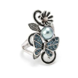 Trendy Ink Blue Pearl Butterfly Crystal Women's Ring For Engagement Wedding Jewelry Copper Accessories Rings Wholesale