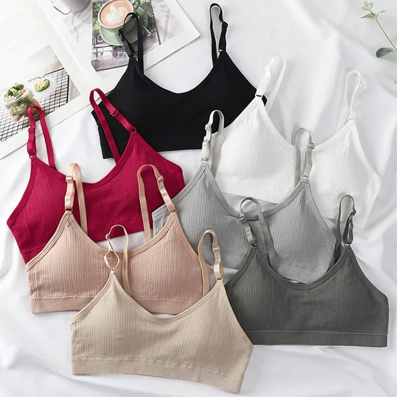 Women Seamless Tube Top Push-Up Bra Removable Pads Ribbed Bralette Adjust Straps Soft Stretchy Non-wire Underwear Sexy Lingerie