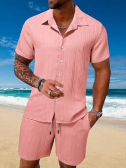 Ice Silk Cool Summer Men's Solid Color Polo Casual Loose Short Sleeve Shorts Sport Set Beach Surfing Ultra-thin Ultra Light