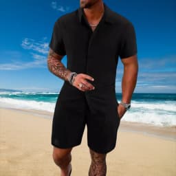 Ice Silk Cool Summer Men's Solid Color Polo Casual Loose Short Sleeve Shorts Sport Set Beach Surfing Ultra-thin Ultra Light