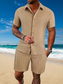 Ice Silk Cool Summer Men's Solid Color Polo Casual Loose Short Sleeve Shorts Sport Set Beach Surfing Ultra-thin Ultra Light