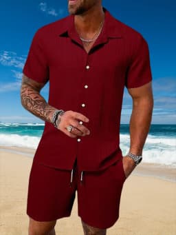 Ice Silk Cool Summer Men's Solid Color Polo Casual Loose Short Sleeve Shorts Sport Set Beach Surfing Ultra-thin Ultra Light