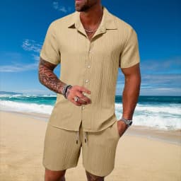 Ice Silk Cool Summer Men's Solid Color Polo Casual Loose Short Sleeve Shorts Sport Set Beach Surfing Ultra-thin Ultra Light