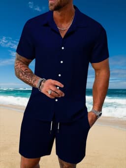Ice Silk Cool Summer Men's Solid Color Polo Casual Loose Short Sleeve Shorts Sport Set Beach Surfing Ultra-thin Ultra Light
