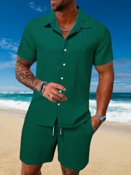 Ice Silk Cool Summer Men's Solid Color Polo Casual Loose Short Sleeve Shorts Sport Set Beach Surfing Ultra-thin Ultra Light