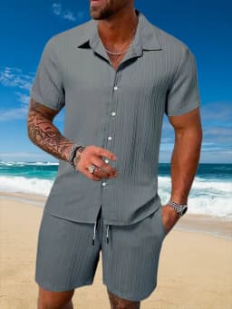 Ice Silk Cool Summer Men's Solid Color Polo Casual Loose Short Sleeve Shorts Sport Set Beach Surfing Ultra-thin Ultra Light