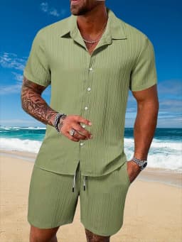 Ice Silk Cool Summer Men's Solid Color Polo Casual Loose Short Sleeve Shorts Sport Set Beach Surfing Ultra-thin Ultra Light