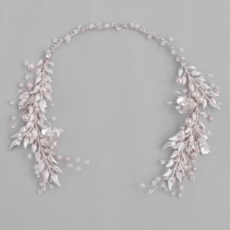 Silver Color Leaf Pearl Headband Tiara For Bridal Hair Accessories Wedding Hair Band Crystal Pearl Tiaras and Brides Headpieces