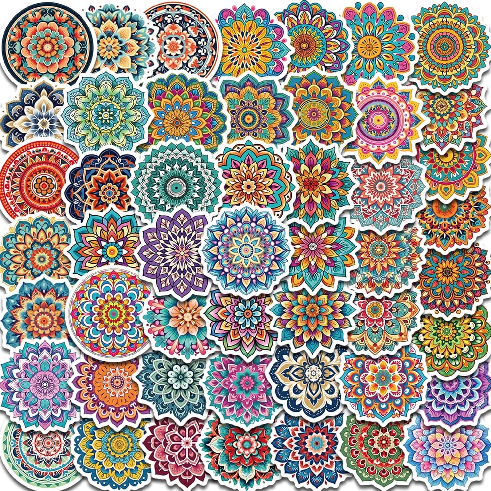 50/100PCS Cool Mandala Flower Stickers Flower Painting Laptop Graffiti Decoration Retro Luggage Skateboard Waterproof Decals