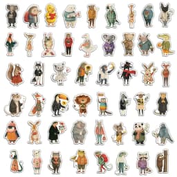 50PCS Cartoon Retro Hand drawn Animal Stickers Creative Laptop Phone Cases Handbooks Decorative Stickers