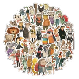 50PCS Cartoon Retro Hand drawn Animal Stickers Creative Laptop Phone Cases Handbooks Decorative Stickers