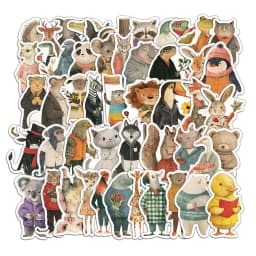 50PCS Cartoon Retro Hand drawn Animal Stickers Creative Laptop Phone Cases Handbooks Decorative Stickers