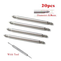 20pcs Watch Band Pins 1.8/1.5mm Diameter Full Stainless Steel Watch Spring Bars 10/15/16/18/20/21/22/23/24/26mm Watch Repair Kit