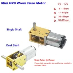 Mini N20 All Metal Gear Motor DC 3V-12V 4RPM-381RPM Slow Speed High Torque Dual Axis Engine Worm Reduction Motor Smart Robot Car