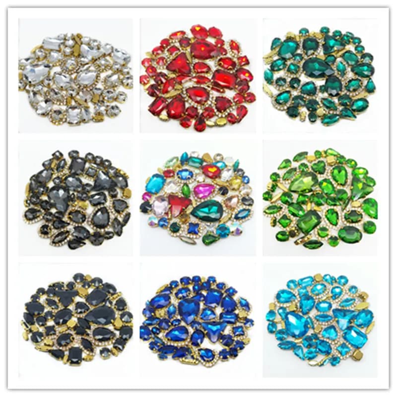 22 Color 50pcs/Bag Glitter Mixed Shape Sew on Glass Rhinestone Gold Claw Crystal Buckle Diy Wedding Decoration Accessories