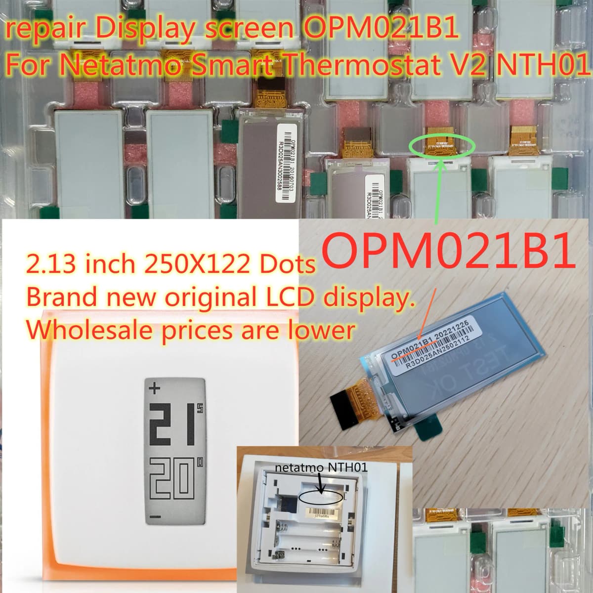 P/N OPM021B1 N3A-THM02 NTH01 For Netatmo Smart Thermostat V2 2.13 inch LCD Display Screen Panel EDP Dual Color Ink Screen