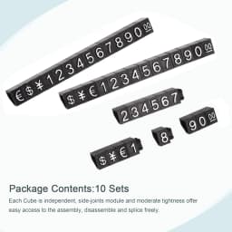 Uxcell 10Sets Golden Silvery Black Number Letter Adjustable Mini Cube Price Tag Display Stand Tag Label Sets of Number Labels