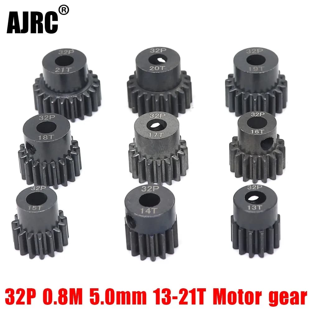 AJRC 32P M0.8 5mm 13T 14T 15T 16T 17T 18T 19T 20T 21T Black Steel Metal Pinion Motor Gear For 1/10 Slash TRX4 Rc Model Car Motor