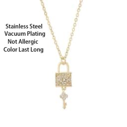 New Design Sense Light Luxury Zircon Crystal Lock Key Pendant Stainless Steel Necklaces For Women Sexy Party Neck Chain Jewelry