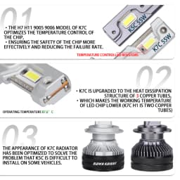 DAWNKNIGHT K7C 4300K H7 H4 H11 Led Lamp 3 Copper Tube Led Lights For Car H1 HB3 9005 HB4 9006 12V Led Headlight Bulb