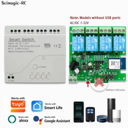 4CH Relay Smart Wireless Wifi Switch Module 7-32V 85-250V 220V 110V 2200W RF433 10A Receiver For Alexa Work With Tuya