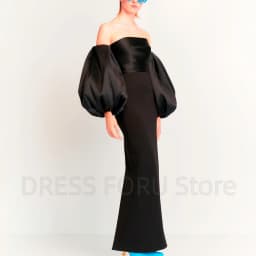 Simple Strapless Evening Dress Off the Shoulder Puff Three Quarter Floor Length Back Slit Women Backless with Zipper Gowns