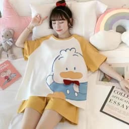 2PCS/Set Pajamas Ladies Short-Sleeved Loose Version Students Large Size Princess Style Strawberry Dinosaur Kawaii Cute Homewear