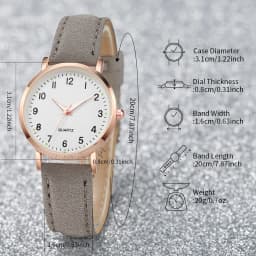 6PCS Women's Watch Fashion Arabic Dial Leather Band Quartz Watches Butterfly Jewelry Set(Without Box)