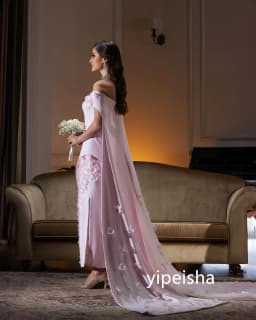 Customized Exquisite Jersey Flower A-line Off-the-shoulder Midi Dresses Prom Dresses Modern Style Pastrol Unisex Chinese Style F