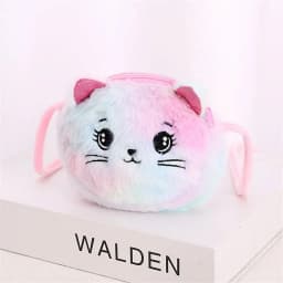 Rainbow Color Cat Messenger Shoulder Bag Purse for Kids Mini Lovely Pockets Plush Stuffed Dolls Soft Handbags Gift for Girls