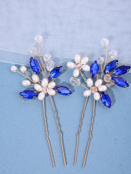 2Pcs Handmade Crystal Pearls Hairpins Flower Hairbands For Women Bride Wedding Hair Accessories More Color Rhinestone Hair Clips