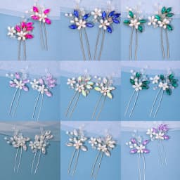 2Pcs Handmade Crystal Pearls Hairpins Flower Hairbands For Women Bride Wedding Hair Accessories More Color Rhinestone Hair Clips
