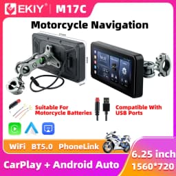 EKIY 6.25" Wireless CarPlay Moto Android Auto Portable Digital Motorcycle Dashboard GPS Navigation Display Screen TPMS Monitor