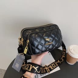 Argyle Pattern Simple Shoulder Bag, Multiple Pockets Crossbody Bags, Zipper Closure Women Leather Bag, Designer Bag, Purses