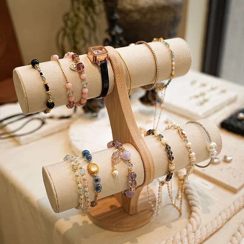 Double Layer Rack Organizer Wood Jewelry Bracelet Storage Display Chain Watch Hard Stand Holder Woman Assemble