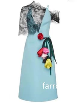 Customized Simple Jersey Pleat Flower A-line One-shoulder Midi Dresses Prom Dresses Classic Exquisite Modern Style Pastrol Unise
