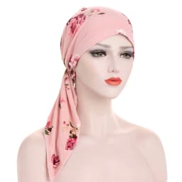 Pre Tied Chemo Cancer Headscarf Floral Print Turban Hijab Hat Soft Elastic Head Coverings Head Wraps for Women Sleep Caps