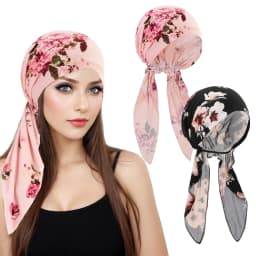 Pre Tied Chemo Cancer Headscarf Floral Print Turban Hijab Hat Soft Elastic Head Coverings Head Wraps for Women Sleep Caps