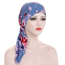 Pre Tied Chemo Cancer Headscarf Floral Print Turban Hijab Hat Soft Elastic Head Coverings Head Wraps for Women Sleep Caps
