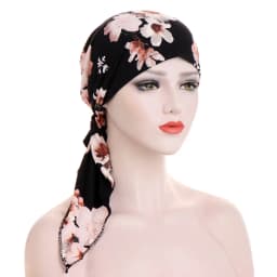 Pre Tied Chemo Cancer Headscarf Floral Print Turban Hijab Hat Soft Elastic Head Coverings Head Wraps for Women Sleep Caps