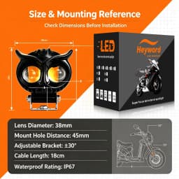 Heyword 1PC Dual Color Motorcycle Headlight Owl Design 4 Modes Auxiliary Spotlights Motorbike Scooter Fog Lamp Running Lights