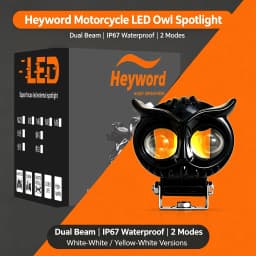 Heyword 1PC Dual Color Motorcycle Headlight Owl Design 4 Modes Auxiliary Spotlights Motorbike Scooter Fog Lamp Running Lights