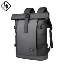 HK Waterproof Roll-Top Backpack for Men Large Capacity Expandable 17 Inch Laptop Bag Leisure Travel Backpack Hiking Camping Bags