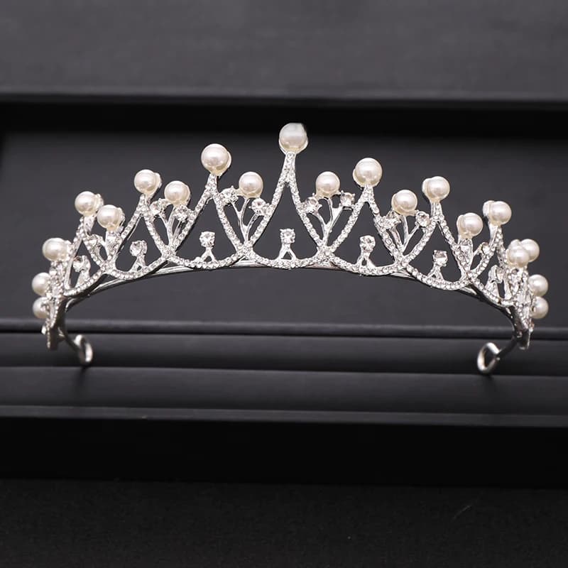 Trendy Silver Color Crystal Pearl Tiara Princess Headpiece Crown Party Birthday Gift Bridal Headdress Wedding Hair Accessories