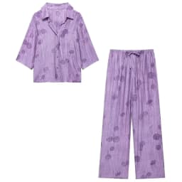 Woman Jacquard Trouser Set V Neck Long Sleeves Shirt Top + Casual Lace Up Elastic Waist Streetwear Women's Wide Leg Pant